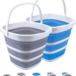 2 Pack Collapsible Buckets 10L 2.6 Gallon Cleaning Bucket Mop Bucket Folding Foldable Portable Small Plastic Water Supplies for Outdoor Garden Camping Fishing Car Wash Space Saving Square Grey Blue