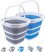 2 Pack Collapsible Buckets 10L 2.6 Gallon Cleaning Bucket Mop Bucket Folding Foldable Portable Small Plastic Water Supplies for Outdoor Garden Camping Fishing Car Wash Space Saving Square Grey Blue