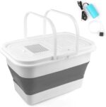 13L Fishing Bucket with Mini Oxygen Pump,Portable Folding Collapsible  Bucket Fish Live Container Box with Breathable Mesh Space Saving Outdoor Traveling Hiking Fishing
