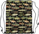 Fishing Drawstring Backpack 13x15.7inch Vintage Pike Fish Waterproof Gym Drawstring Bags Fishing and Hunting Beach Swim Travel Bag Sackpack - Image 2