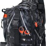Fishing Backpack,Lightweight Fishing Sling Bag Plenty Storage Space Tackle Box Backpack with Rod Holder Fly Fishing Gifts for Men and Women,Black and white