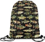 Fishing Drawstring Backpack 13x15.7inch Vintage Pike Fish Waterproof Gym Drawstring Bags Fishing and Hunting Beach Swim Travel Bag Sackpack