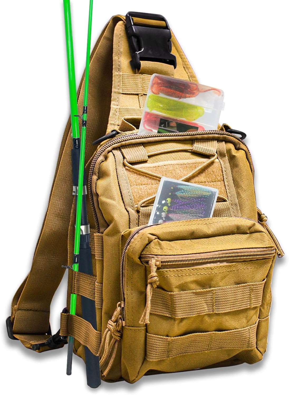 71UdJNNrsoL._AC_SL1500_.jpg Fishing Backpack - Sling Bag with Rod Holder - Fly Fishing Tackle Bag - Gifts for Men and Women - Image 1