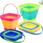 4 Collapsible Basket Portable Buckets, 2L Square Foldable Pail Bucket for Summer Beach, Camping Gear, Space Saving Outdoor Waterpot, Fishing Water Pail, Easter Egg Hunting