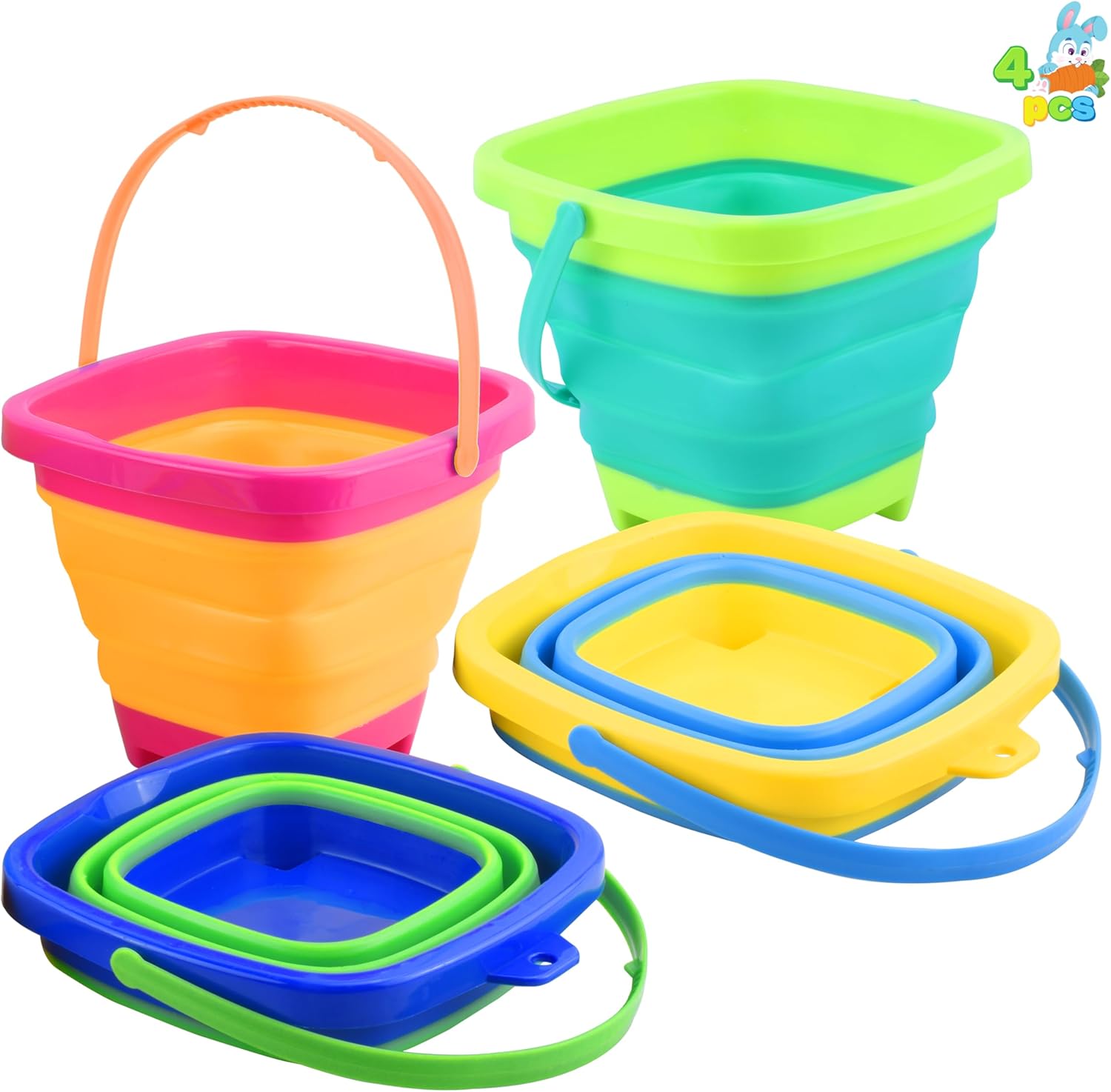 71WDTZZIm9L._AC_SL1500_.jpg 4 Collapsible Basket Portable Buckets, 2L Square Foldable Pail Bucket for Summer Beach, Camping Gear, Space Saving Outdoor Waterpot, Fishing Water Pail, Easter Egg Hunting - Image 1