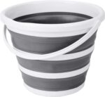 Indoor and Outdoor Collapsible Bucket with Handle, 10 Liters, 2.6 Gallons, Gray and White
