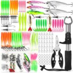 101  Fishing Lure Kit with Fish Lip Gripper Fish Controller Hard and Soft Lures Hooks Jig Heads Weights and Accessories Complete Fishing Gear Set for Freshwater and Saltwater Ideal Gift for Men