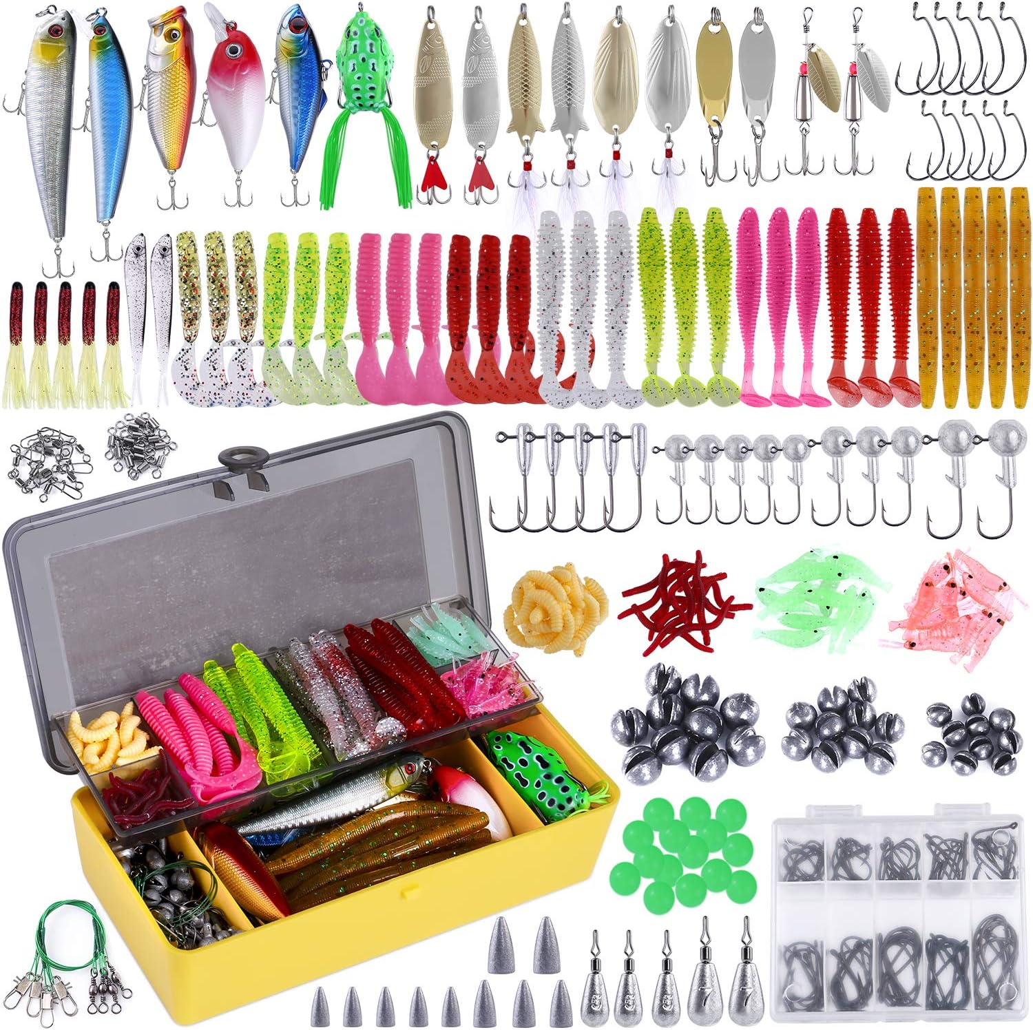81-2xQuActL._AC_SL1500_.jpg Fishing Lures Baits Tackle Including , Spinnerbaits, Plastic Wo, Jigs, Lures, Tackle Box and More Fishing Gear Lures Kit Set, 102/302 Fishing Lure Tackle - Image 1