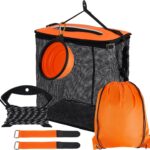 Floating Fishing Basket, Foldable Fish Basket for Caught Fish, Portable Collapsible Fishing Net Storage Cage with Bait Bowl, Rod Strap for Outdoor Fishing