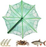 8 Holes Foldable Fishing Bait Trap 27.5" Large Portable Fishing Net Collapsible Net Cast Cage with Zipper Rope Minnow Trap for Minnows Lobster Crawfish Shrimp, Green