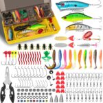 Fishing Lures, 144 Tackle Box Included , Spoon, Hooks, Jigs, Weights and More Other Accessories, Fishing Bait Lure Gear Kit Gifts for Men Bass Freshwater