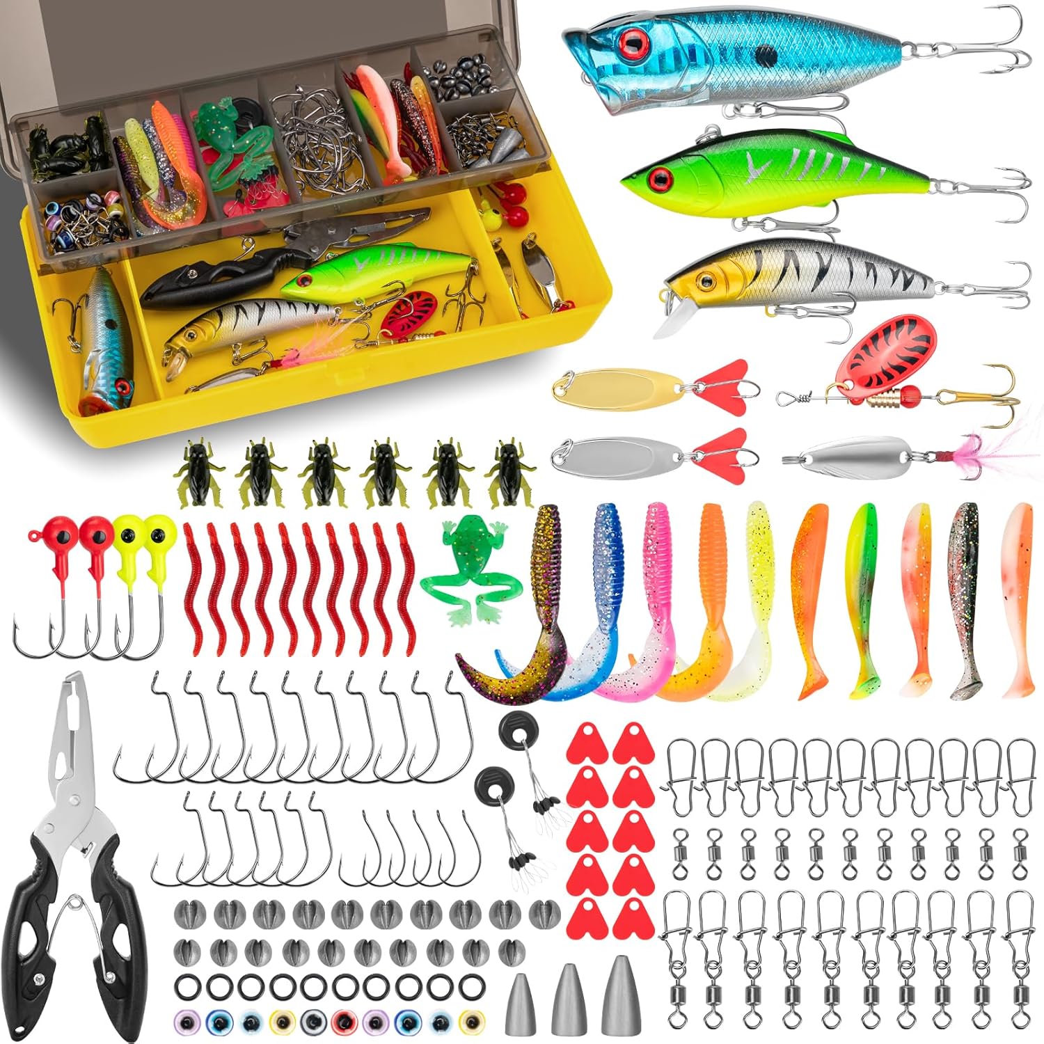 81OPTTC8JUL._AC_SL1500_.jpg Fishing Lures, 144 Tackle Box Included , Spoon, Hooks, Jigs, Weights and More Other Accessories, Fishing Bait Lure Gear Kit Gifts for Men Bass Freshwater - Image 1