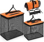 2 Pcs Floating Fishing Basket 3.5 Gallons / 10 Gallons Collapsible Fishing Net Rubber Coated Bait Storage Cage for Live Caught Fish Minnows Crayfish