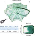 8 Holes Foldable Fishing Bait Trap 27.5" Large Portable Fishing Net Collapsible Net Cast Cage with Zipper Rope Minnow Trap for Minnows Lobster Crawfish Shrimp, Green - Image 2