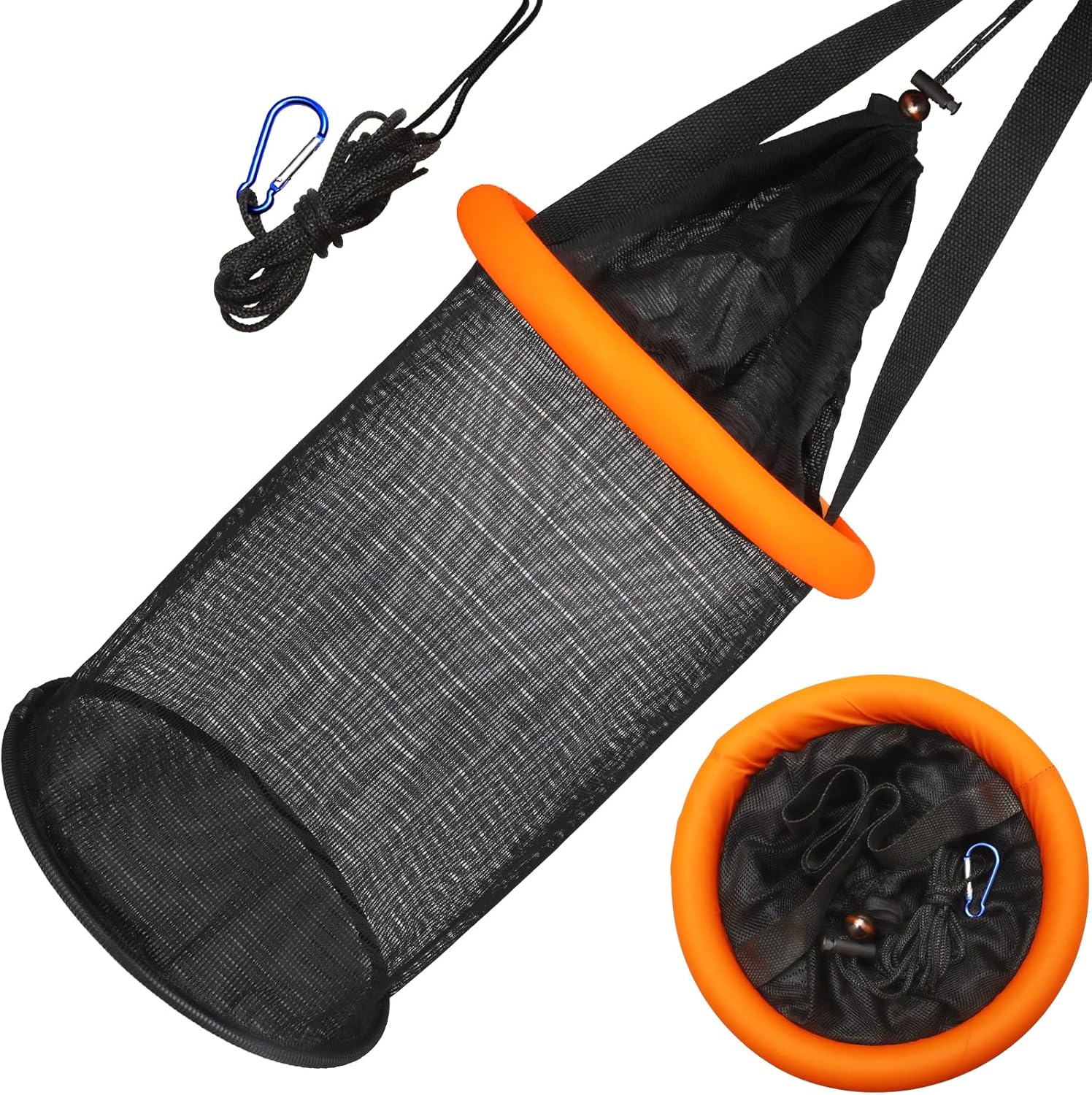 81lKph5s5ML._AC_SL1500_.jpg Floating Fishing Basket, Collapsible Fishing Net Portable Nylon-mesh | Coated Nylon Net Bait Storage Cage for Keeping Crayfish Minnows Leaches and Other Live Baits - Image 1