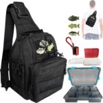 Fishing Backpack with 2 Tackle Boxes Outdoor Fishing Tackle Storage Bag DIY Logos Small Sling Backpack Fly Fishing Sling Pack for Fishing Hiking Hunting and Traveling