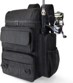 Fishing Tackle Backpack With Rod Holders, 45L Large Tackle Bag & Fishing Tackle Backpack for Fishing, Camping, Hiking,Black