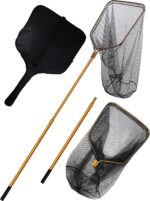 Large Saltwater Fishing Net Rubber Fishing Nets with Telescoping Handle Big Fish Landing Nets Kayak Fishing Net with Carrying Bag Catch & Release Net Extends to 70.8-105in, Net Depth 37in